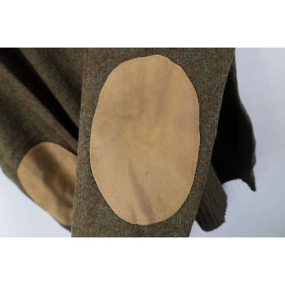 Vtg 50s Mens XL Distressed Rainbow Fleck Elbow Patch Wool Knit V-Neck Sweater - Picture 4 of 14